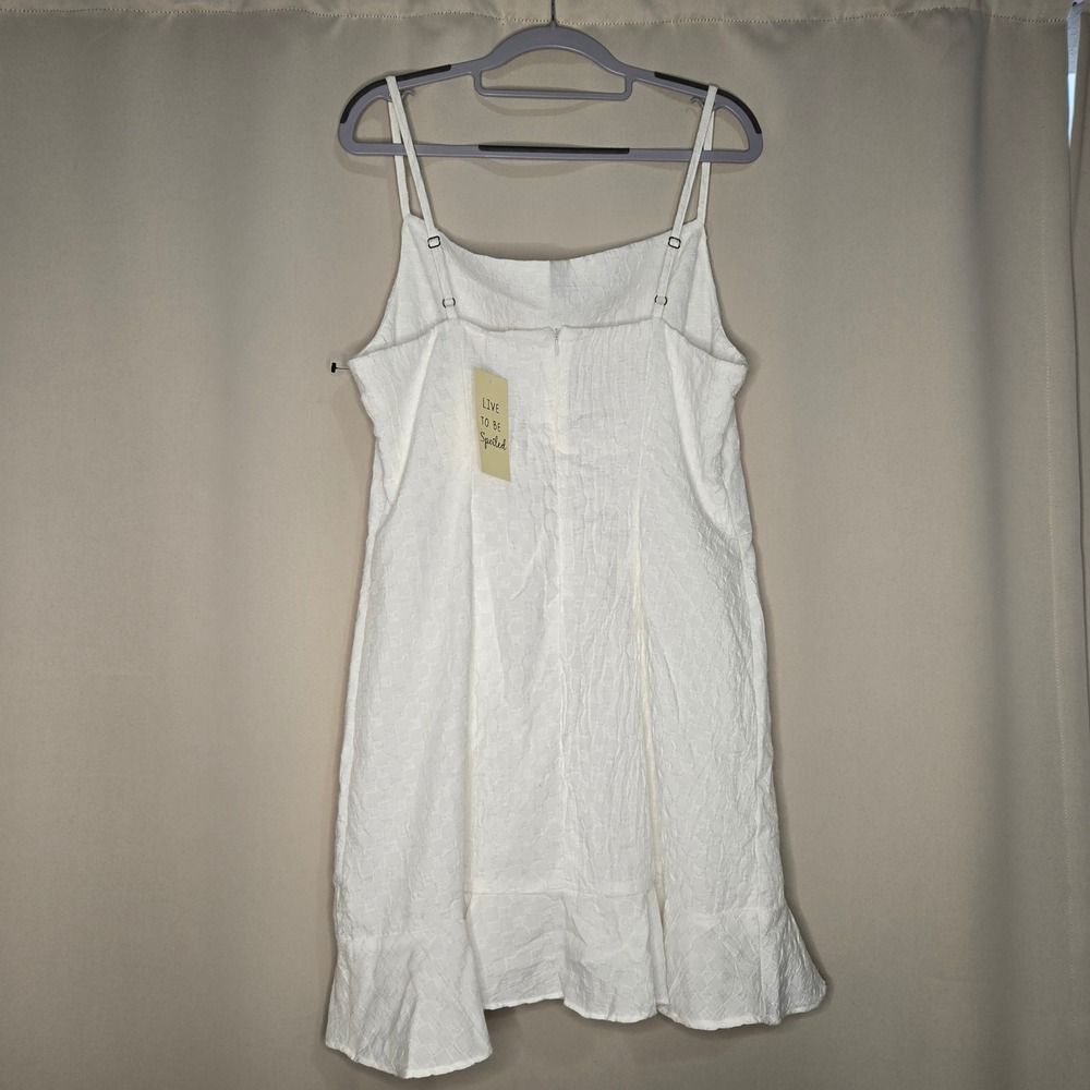 Live To Be Spoiled White Dress, Ruffle Hem, Sleeveless, Casual Mini, Juniors XXL
